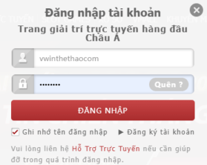 Thanh công cụ đăng nhập VWIN