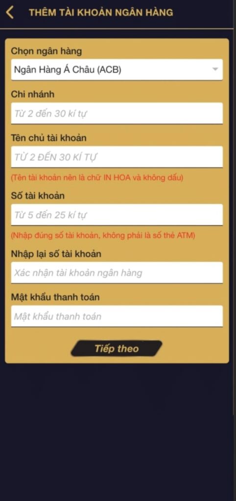 Nhập thông tin ngân hàng cá nhân để liên kết với Kingbet86 Nhập thông tin ngân hàng cá nhân để liên kết với Kingbet86