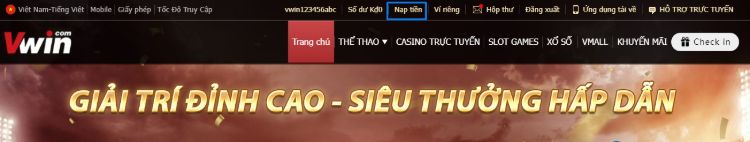 Khách hàng chọn Nạp tiền tại phần giao diện chính đơn vị cung cấp dịch vụ Vwin Khách hàng chọn Nạp tiền tại phần giao diện chính đơn vị cung cấp dịch vụ Vwin