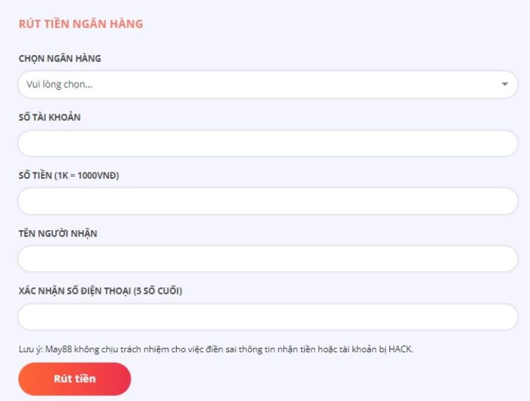 Rút tiền với hình thức qua ngân hàng địa phương tại May88 Rút tiền với hình thức qua ngân hàng địa phương tại May88