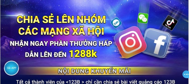 Chia sẻ 123B lên mạng xã hội để nhận ngay tiền thưởng miễn phí