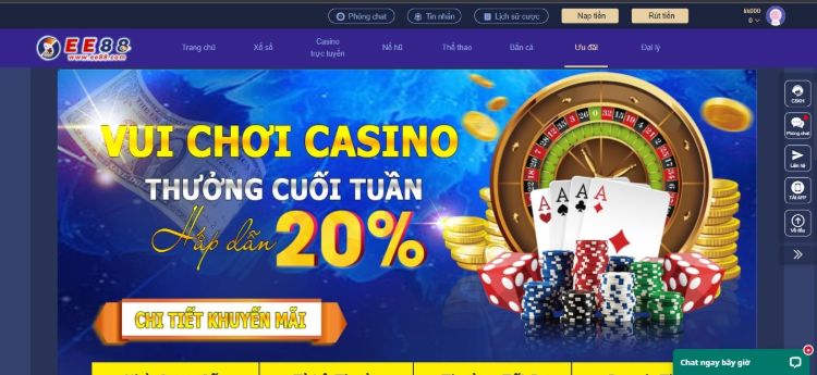 Tham gia Casino trực tuyến EE88 cuối tuần nhận ngay thêm 20% tiền thưởng Tham gia Casino trực tuyến EE88 cuối tuần nhận ngay thêm 20% tiền thưởng