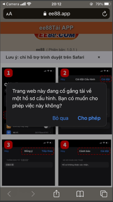 Chọn Cho phép để cấp quyền cho EE88 tải ứng dụng Chọn Cho phép để cấp quyền cho EE88 tải ứng dụng