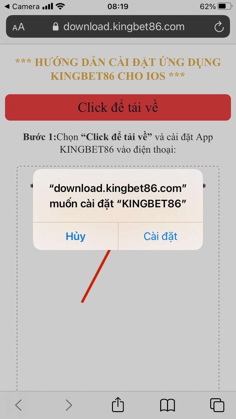 Chọn Cài đặt để cấp phép cho ứng dụng Kingbet86 Chọn Cài đặt để cấp phép cho ứng dụng Kingbet86