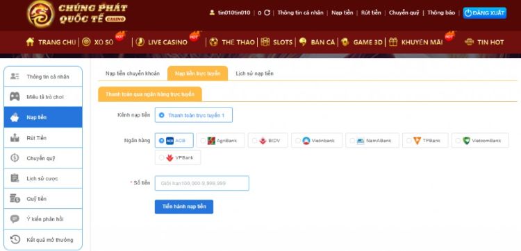 Chọn ngân hàng muốn giao dịch tại Chúng Phát Quốc Tế Casino