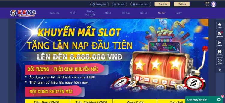 Slot games - Nổ hũ EE88 tặng thưởng người chơi lần nạp đầu tiên lên đến 8,888,000 VND Slot games - Nổ hũ EE88 tặng thưởng người chơi lần nạp đầu tiên lên đến 8,888,000 VND