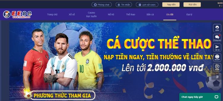 Cá cược Thể thao tại EE88 nhận ngay phần quà tối đa 2 triệu đồng Cá cược Thể thao tại EE88 nhận ngay phần quà tối đa 2 triệu đồng