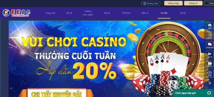 Tham gia cá cược Casino trực tuyến EE88 nhận thêm 20% giá trị đặt cược cuối tuần Tham gia cá cược Casino trực tuyến EE88 nhận thêm 20% giá trị đặt cược cuối tuần