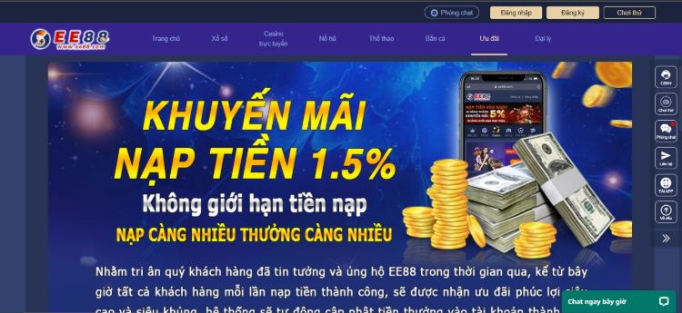Nạp tiền tặng thưởng không giới hạn cùng nhà cái EE88 Nạp tiền tặng thưởng không giới hạn cùng nhà cái EE88