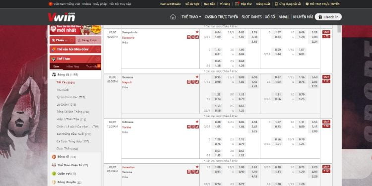 Tỷ lệ kèo cược Vwin được cập nhật từng ngày từng giờ phù hợp với thị trường
