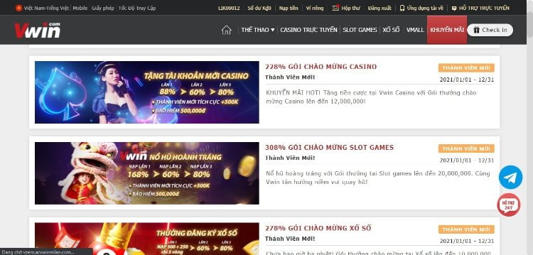 Chương trình khuyến mãi được Vwin cập nhật liên tục Chương trình khuyến mãi được Vwin cập nhật liên tục
