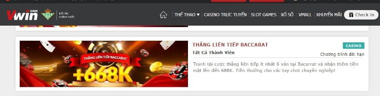 Thắng chuỗi Baccarat nhận thêm tiền thưởng từ Vwin Thắng chuỗi Baccarat nhận thêm tiền thưởng từ Vwin