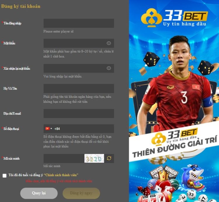Chỉ với một bước đơn giản, bạn đã có thể trải nghiệm dịch vụ tại 33bet Chỉ với một bước đơn giản, bạn đã có thể trải nghiệm dịch vụ tại 33bet
