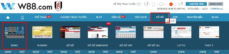 Bạn nhấn vào danh mục Xổ số và chọn trò chơi Keno Bạn nhấn vào danh mục Xổ số và chọn trò chơi Keno