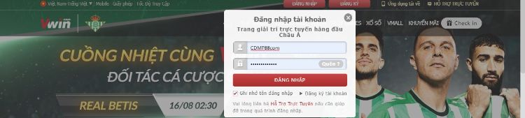 Đăng nhập vào tài khoản hội viên Vwin