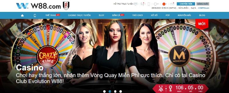Giao diện hoạt động chính của nhà cái W88 Giao diện hoạt động chính của nhà cái W88