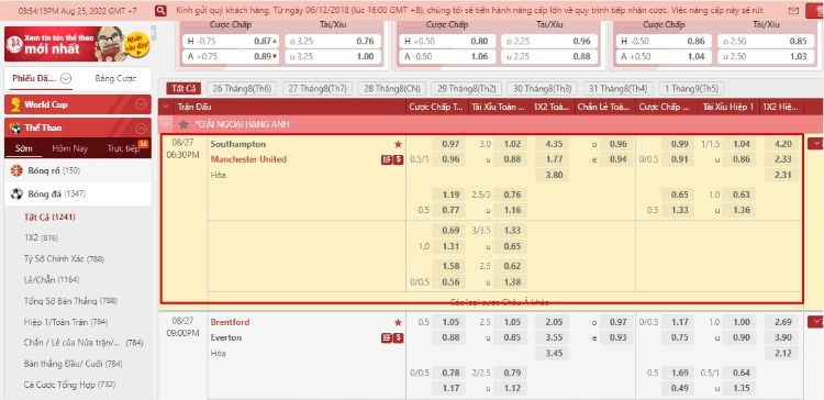 Vô vàn kèo cược hấp dẫn cho trận MU vs Southampton