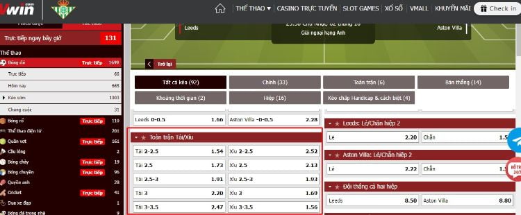Kèo Tài Xỉu trận đấu giữa Leeds United vs Aston Villa chỉ có tại Vwin Kèo Tài Xỉu trận đấu giữa Leeds United vs Aston Villa chỉ có tại Vwin