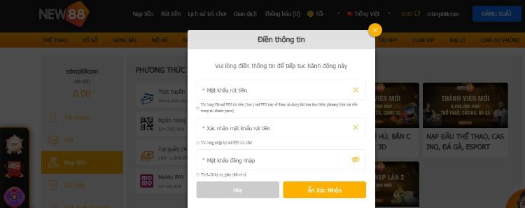 Trước hết, bạn cần phải nhập mật khẩu rút tiền Trước hết, bạn cần phải nhập mật khẩu rút tiền