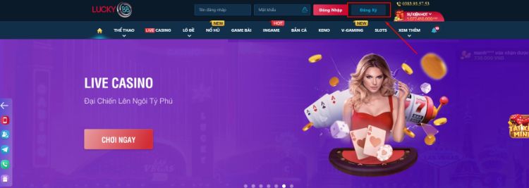 Người chơi ấn vào Đăng ký ở góc phải màn hình Lucky88 Người chơi ấn vào Đăng ký ở góc phải màn hình Lucky88