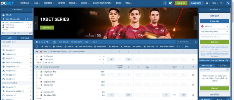 Người chơi ấn vào ô Đăng ký ở màn hình chính 1xbet