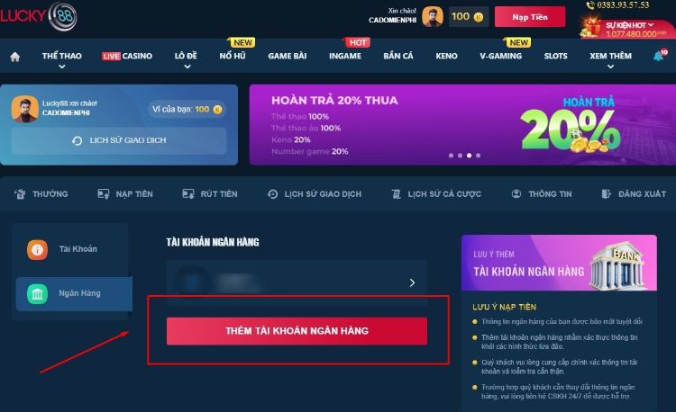 Thêm tài khoản ngân hàng trước khi thực hiện giao dịch Thêm tài khoản ngân hàng trước khi thực hiện giao dịch