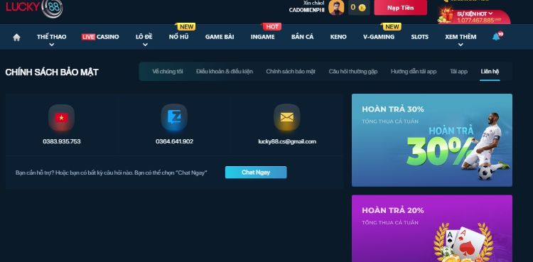 Bạn có thể liên hệ với Lụcky88 qua nhiều kênh khác nhau Bạn có thể liên hệ với Lụcky88 qua nhiều kênh khác nhau