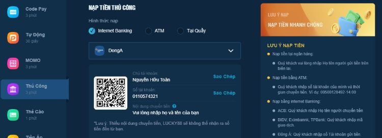 Anh em thực hiện chuyển tiền theo thông tin Lucky88 đưa ra Anh em thực hiện chuyển tiền theo thông tin Lucky88 đưa ra