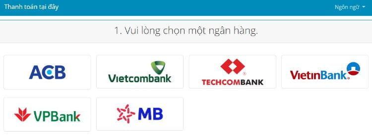 Chọn ngân hàng giao dịch Chọn ngân hàng giao dịch