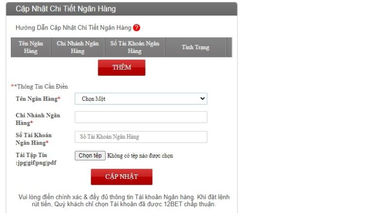 Một số thông tin 12bet yêu cầu bạn phải điền Một số thông tin 12bet yêu cầu bạn phải điền