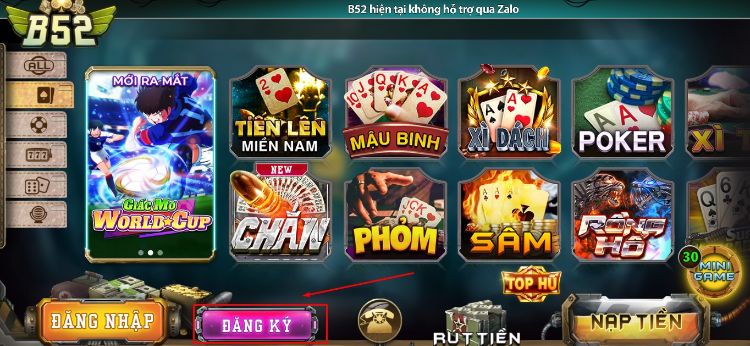 Tại trang chủ B52 Club, người chơi ấn vào ô Đăng ký Tại trang chủ B52 Club, người chơi ấn vào ô Đăng ký