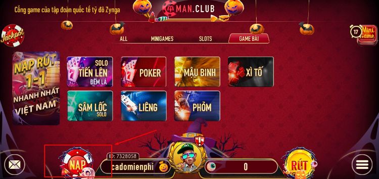 Chọn nạp tiền ở trái màn hình nhà cái Man Club Chọn nạp tiền ở trái màn hình nhà cái Man Club