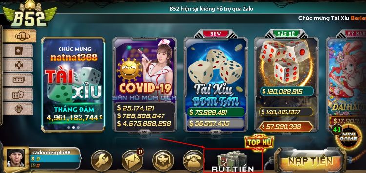 Click vào danh mục Rút tiền ở góc dưới màn hình Click vào danh mục Rút tiền ở góc dưới màn hình