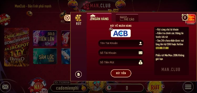 Hiện nay, Man Club hỗ trợ 2 phương thức rút tiền khác nhau Hiện nay, Man Club hỗ trợ 2 phương thức rút tiền khác nhau