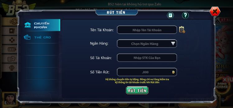 Người chơi có 2 phương thức rút tiền chính tại B52 Club Người chơi có 2 phương thức rút tiền chính tại B52 Club